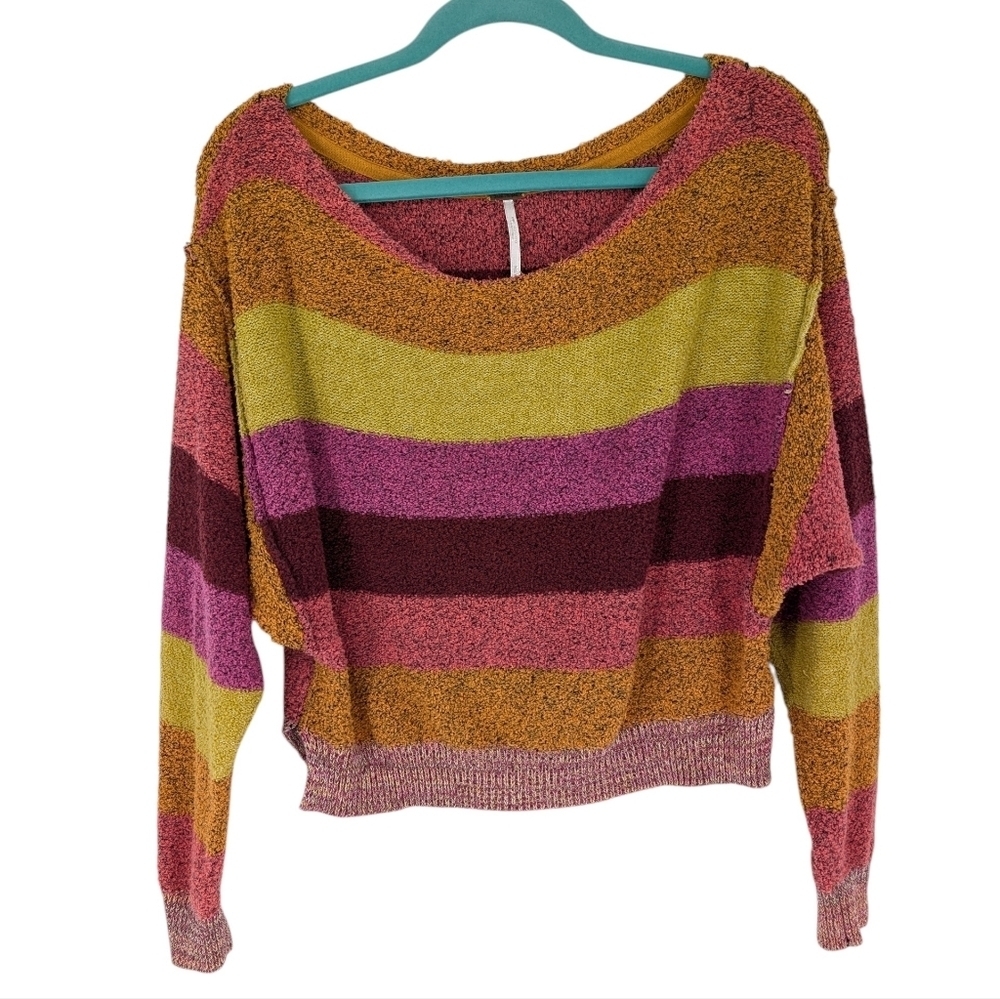 Free People Candyland Striped Cropped Sweater Small Boho Oversized Slouchy - Picture 3 of 5